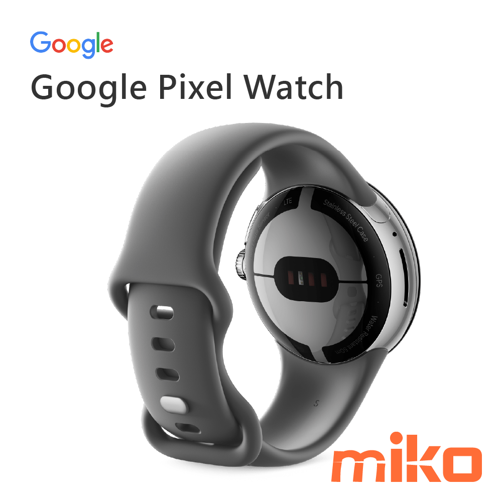 Google Pixel Watch_金屬銀錶殼+石墨黑運動錶帶